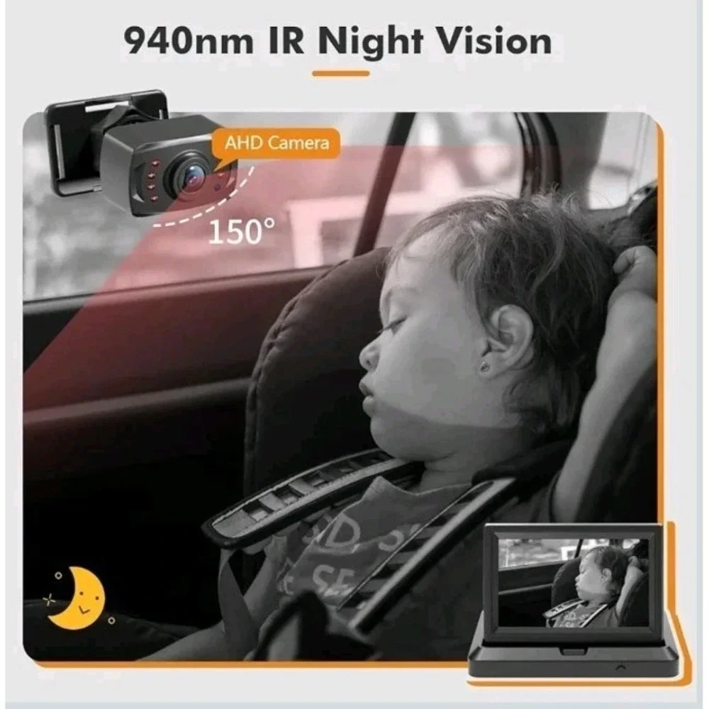 Baby Car Camera 1080P Dual-Channel Display with 2 Camera for 2 Kids Night Vision